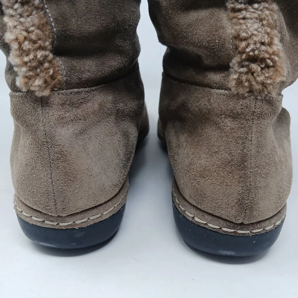 Stuart Weitzman Tan Suede Boots Faux Fur Lining Slouchy Size 8